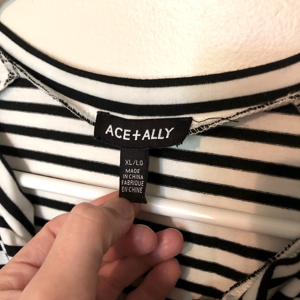 Ace & Ally Classic Black and White Striped Women's T Shirt Rolled Sleeves - Picture 3 of 5
